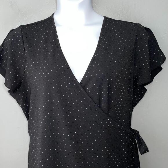 Liz Claiborne Tie Wrap Top Size XL Black White Polka Dot Office Siren Classic - Picture 2 of 9